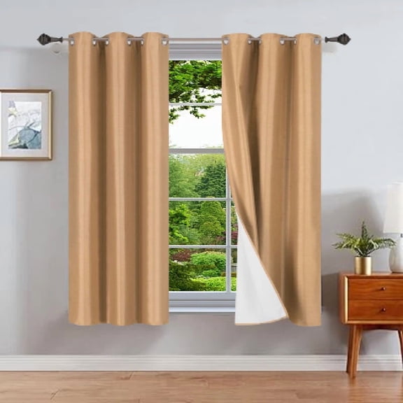 Gorgeous Home Linen Gold Foam Backing 2pc Blackout Panel Window Grommet Curatin Drape 35" Width X 63" Length Each pc