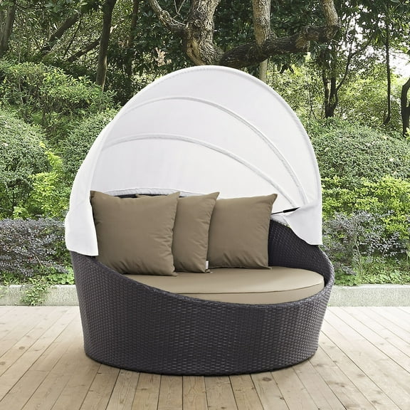 Modway Convene Canopy Aluminum and Rattan Patio Daybed in Espresso/Mocha