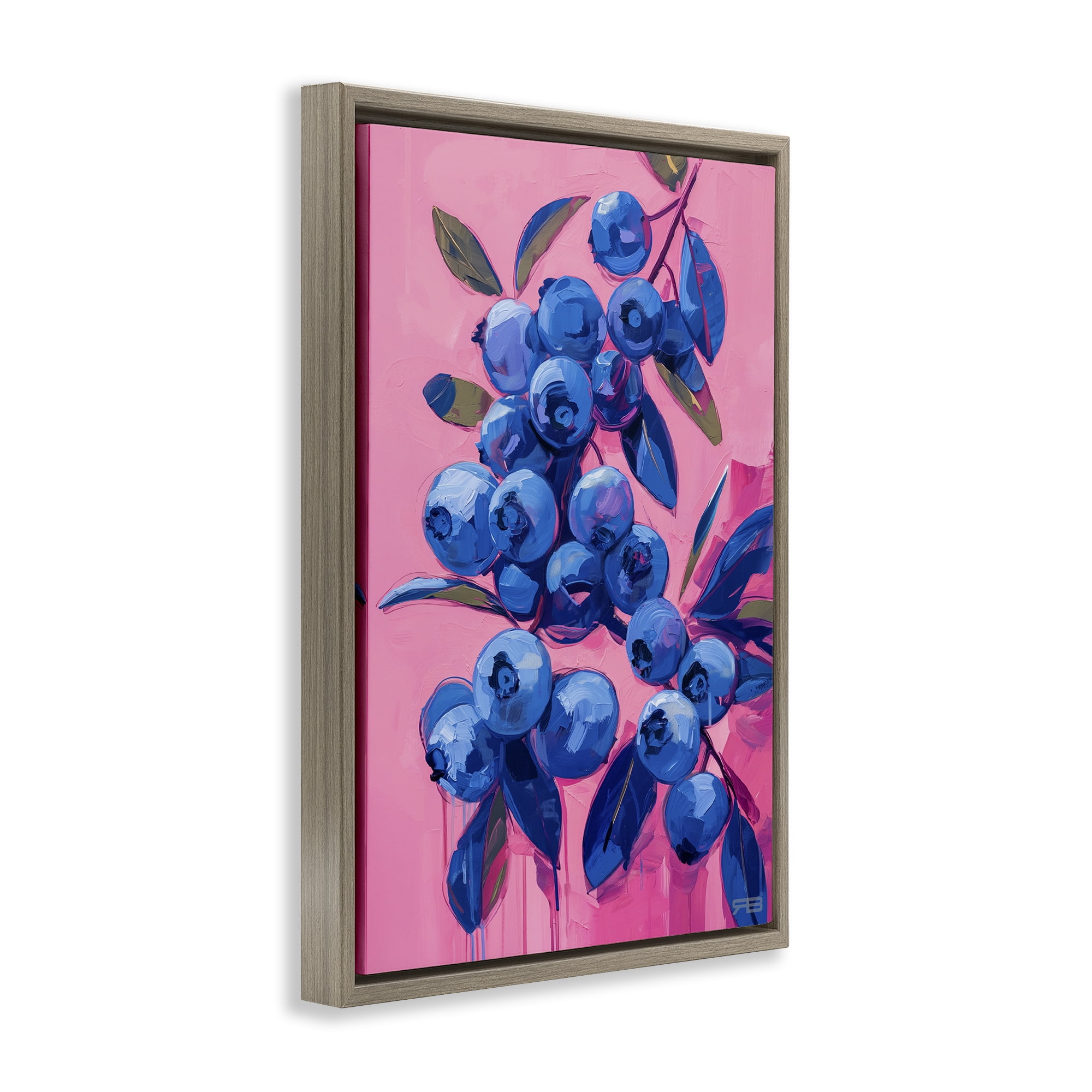 Stupell Industries Vibrant Blueberries on Pink Food & Beverage Painting Brown Floater Framed Canvas Art Print Wall Art, 17 x 25