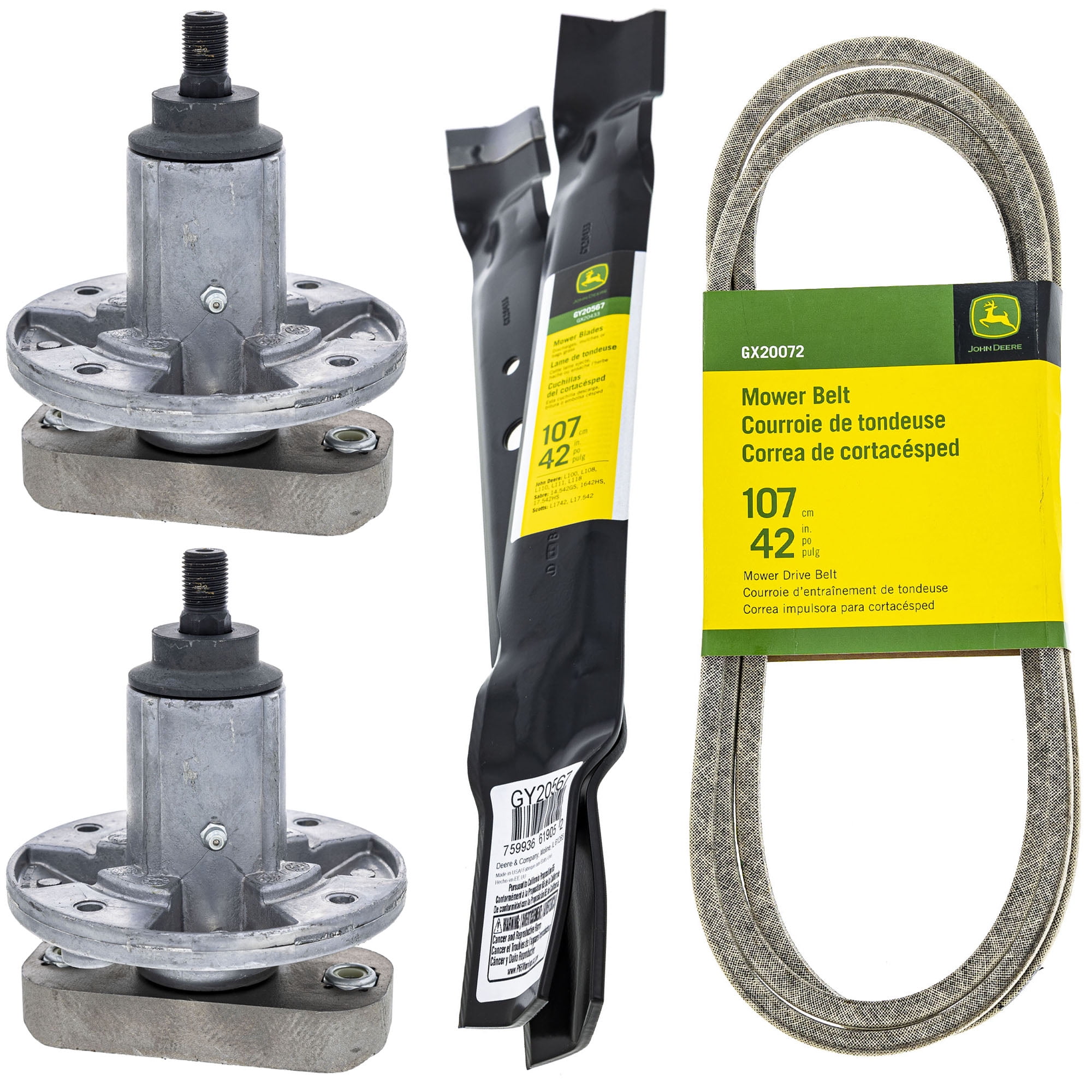 Genuine OEM Spindle Blade and Belt 3 Pack John Deere Z255 Z355E