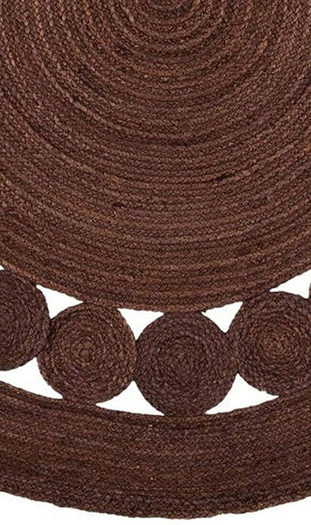 Ripaz Vogue Jute Rug Round Hand Woven Brown Circle Design Area Rug (5x5 Ft)