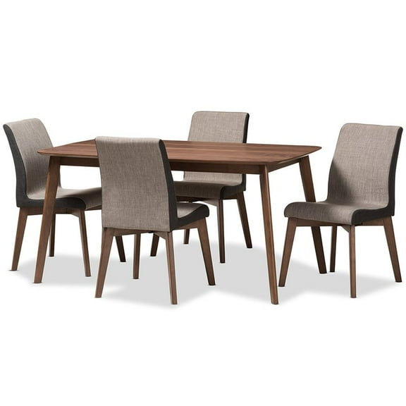 Bowery Hill 5 Piece Dining Set in Beige and Walnut Brown