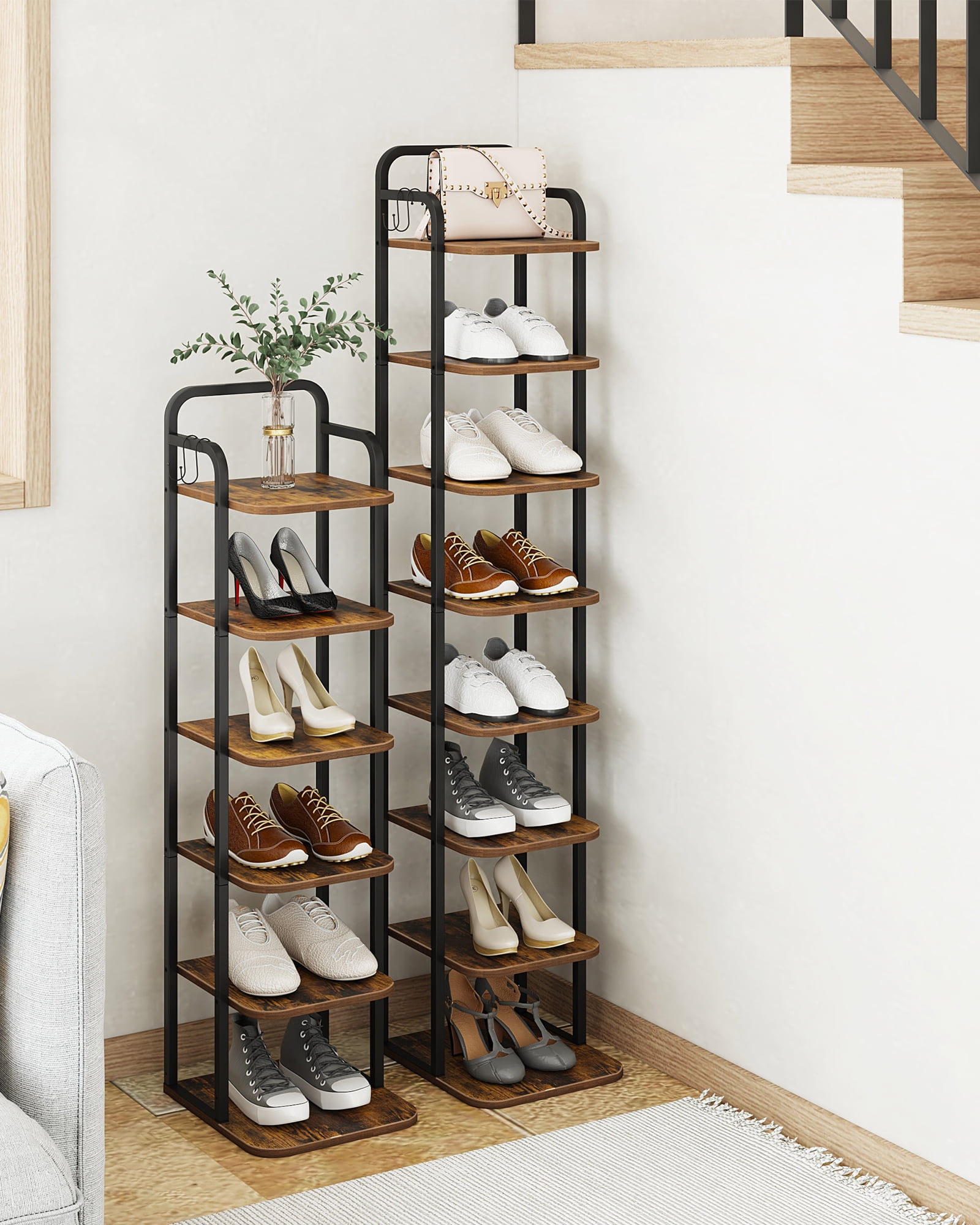 KANAV 8 Tiers Shoe Rack - Vertical Tall Shoe Shelf Storage Organizer - Tall  Large Shoe Rack for Entryway Closet Hallway