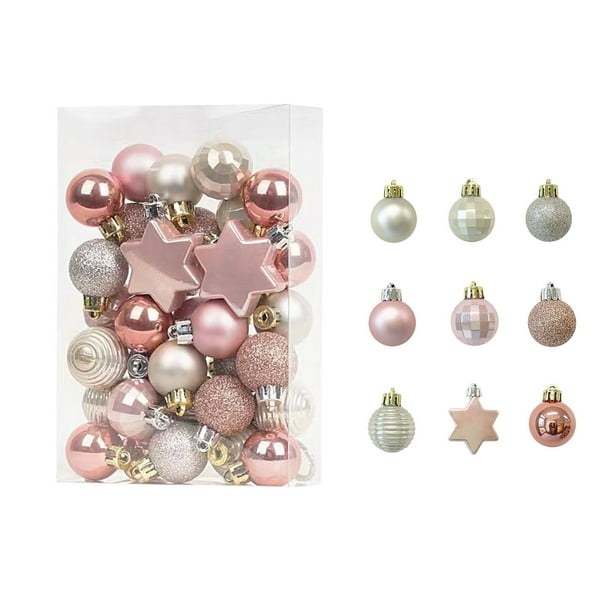 Juego De Bolas Colgantes De Plástico 33 bolas navideñas de plástico irrompibles de 3 cm, color dorado claro, para árbol, con lazo para colgar. Rkxzt