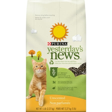 Purina Yesterday's News Non Clumping Paper Cat Litter, Unscented Low Tracking Cat Litter, 5 lb. Bag