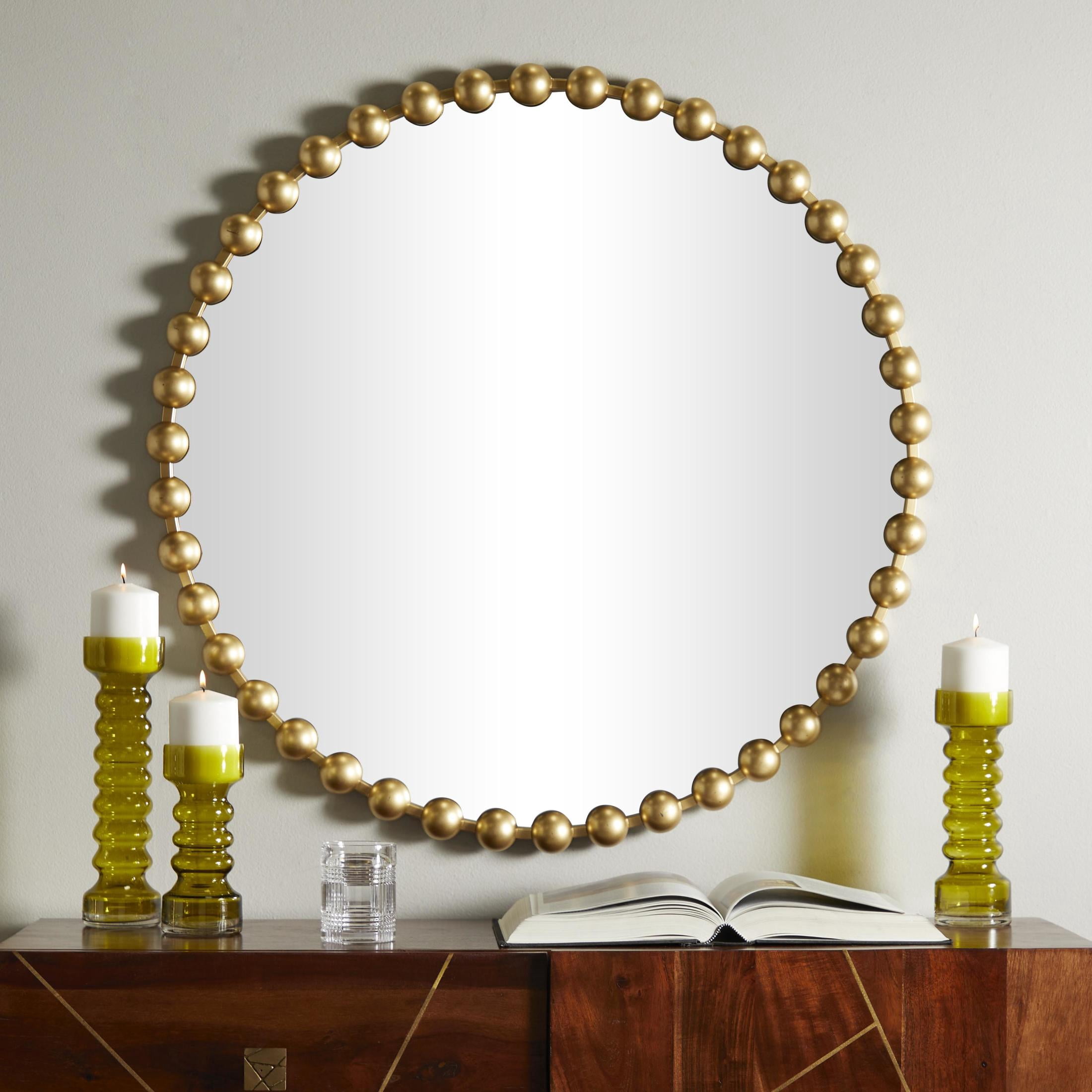 CosmoLiving by Cosmopolitan 36" x 36" Gold Round Beaded Wall Mirror