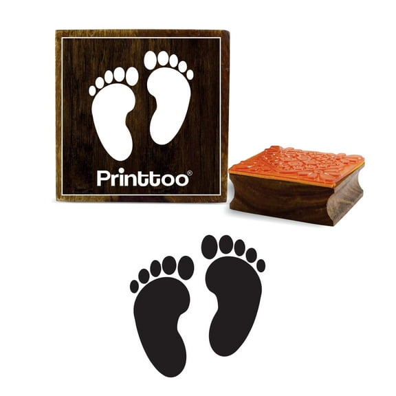 Printtoo Square Stamp Feet Print Pattern Wooden Rubber Baby Shower Stamps Scrap-booking-5 x 5 Inches