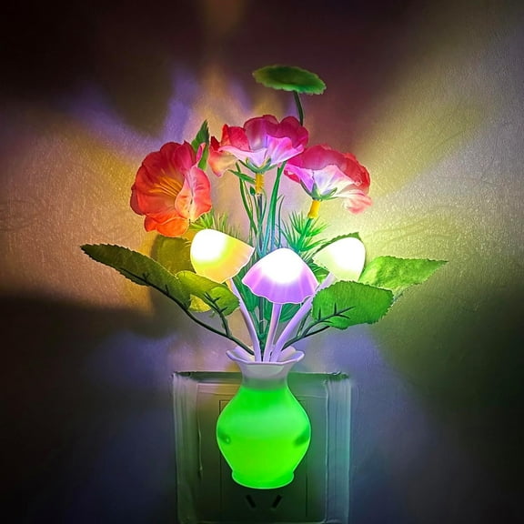 Flower Night Lights 7 Color Change Plug Light Sensor Wall Lamp, Topboutique LED Night Lights,Mushroom Night Lights Sensor Night Lights plug into Wall for Kids Adult (1 Pack)