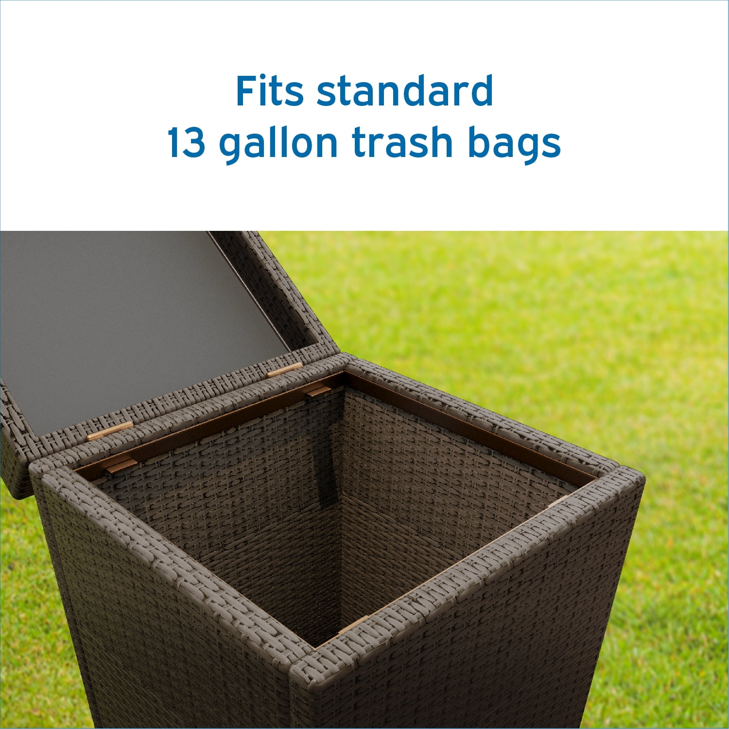 Hearth & Harbor 35 Gallon Outdoor Trash Can with Lid, Hideaway Wicker Rattan Garbage Can, Brown