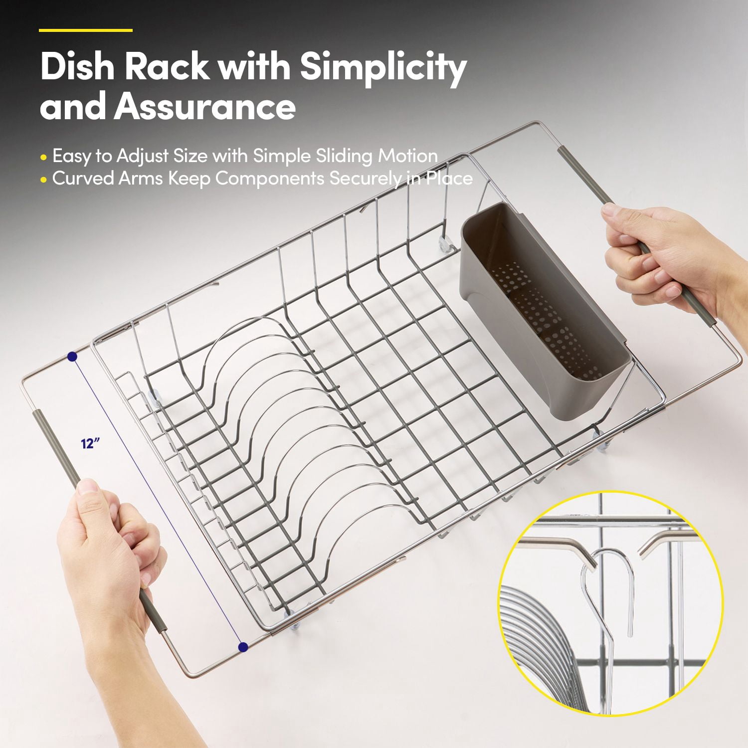 Expandable 2-Piece Over the Sink Space Saving Dish Drying Rack with Utensil Holder, Grey