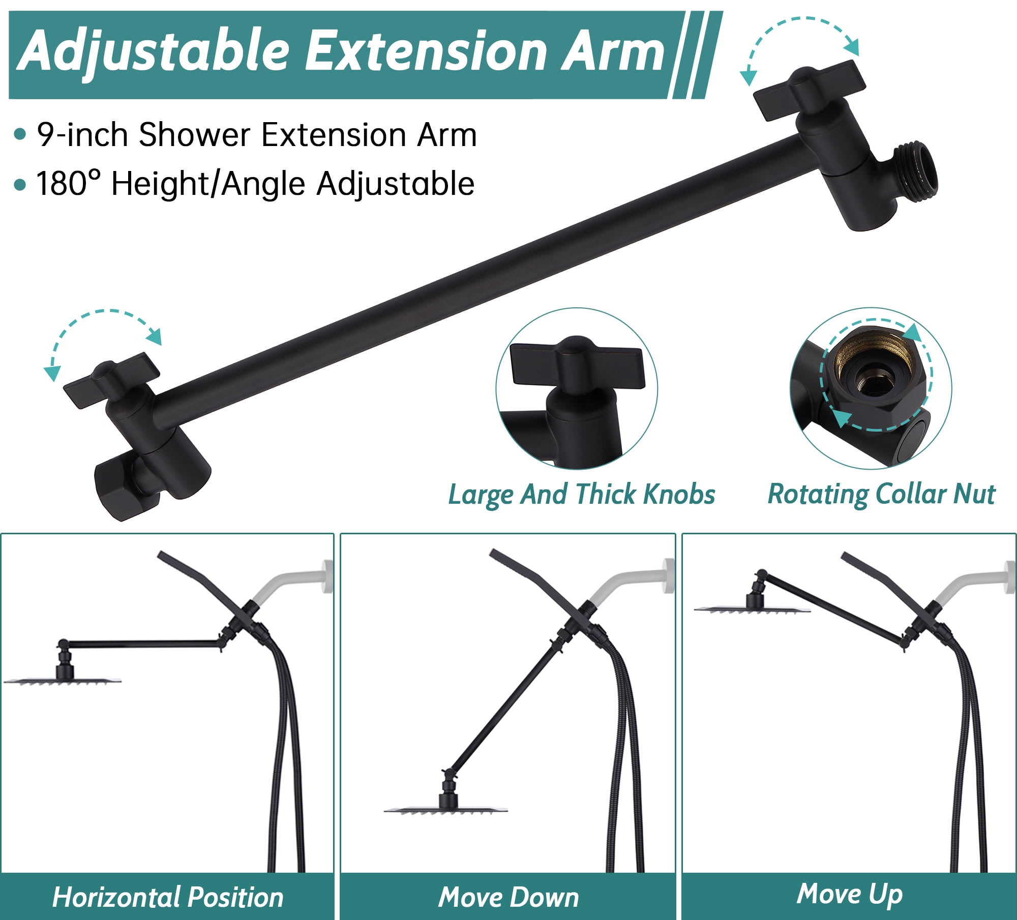 All Metal Dual Square Shower Head Combo, Rain Shower Head with Handheld Shower Wand and Extra Long Flexible Hose (Matte Black)