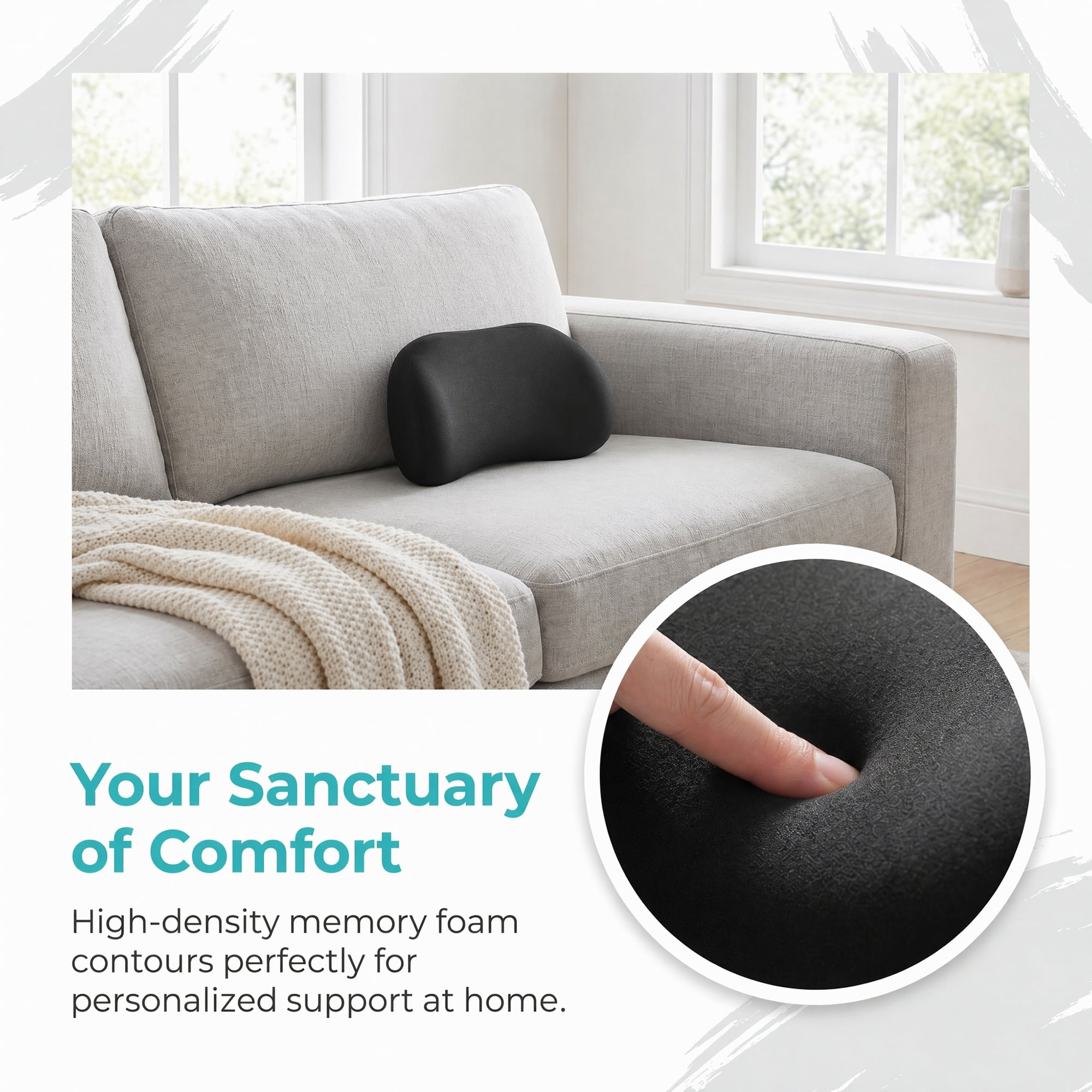 Unique Bargains Comfortable Neck Pillow Cotton Cervical Support Black 10.6" x 7.1"