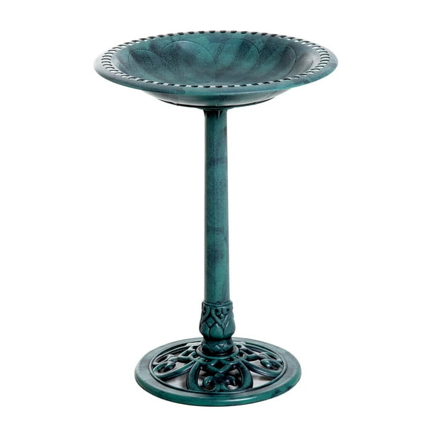28 H Rustic Freestanding Pedestal Bird Bath Feeder Resin Verdigris Backyard Ornaments Walmart Com Walmart Com