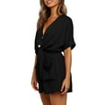 thumbnail image 2 of KOMOO Women Shorts Loose Jumpsuits Button High Waist Elastic Romper Pockets Knot Tie Playsuit, 2 of 4