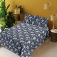thumbnail image 2 of Ambesonne Floral Fitted & Flat Sheet with Shams 4 Pcs Set, Romantic Illustrated Flower, Queen, Indigo Ceil Blue Eggshell, 2 of 5