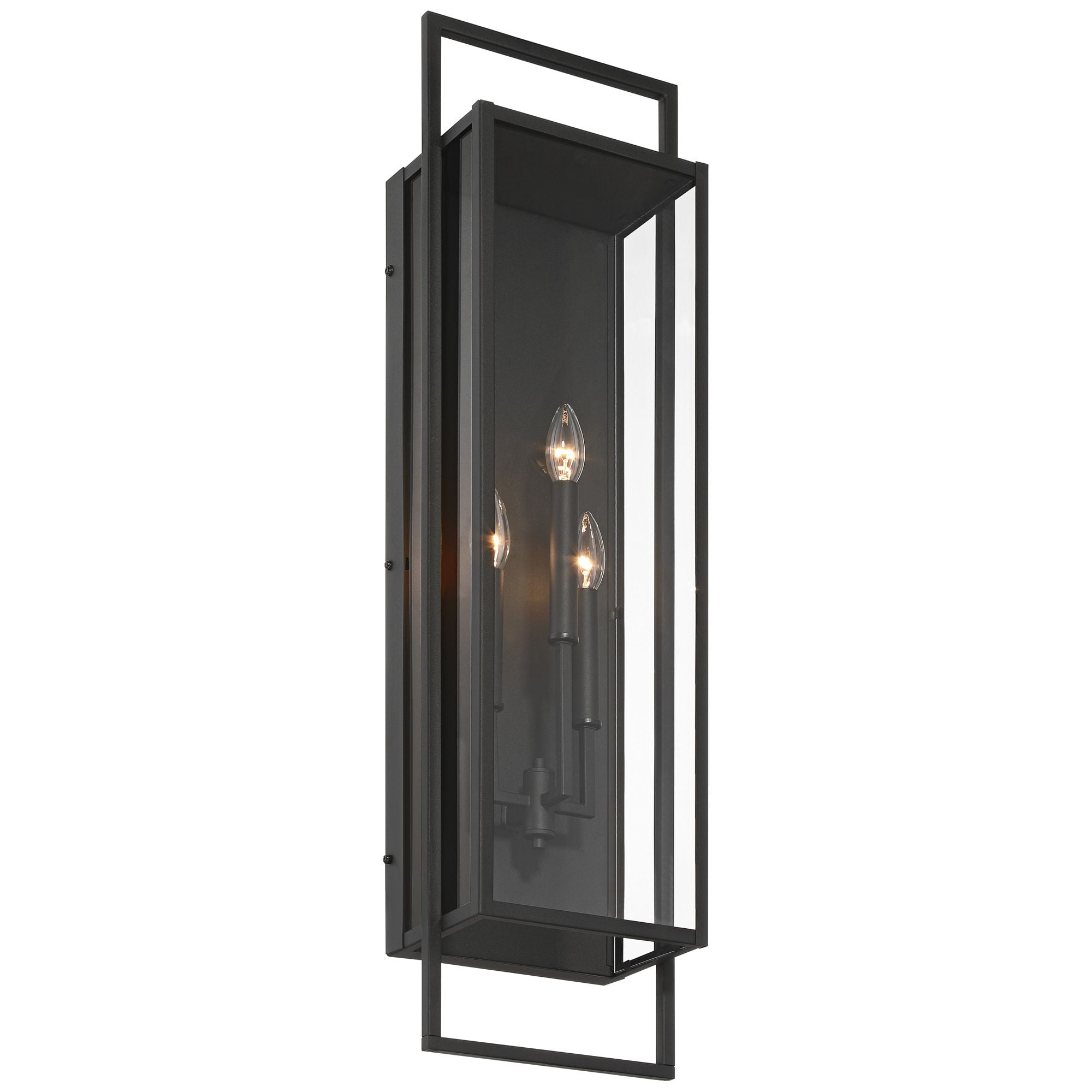 Possini Euro Design Jericho 35" High Modern Outdoor Wall Light Fixture Mount Porch House Weatherproof Textured Black Glass Shade