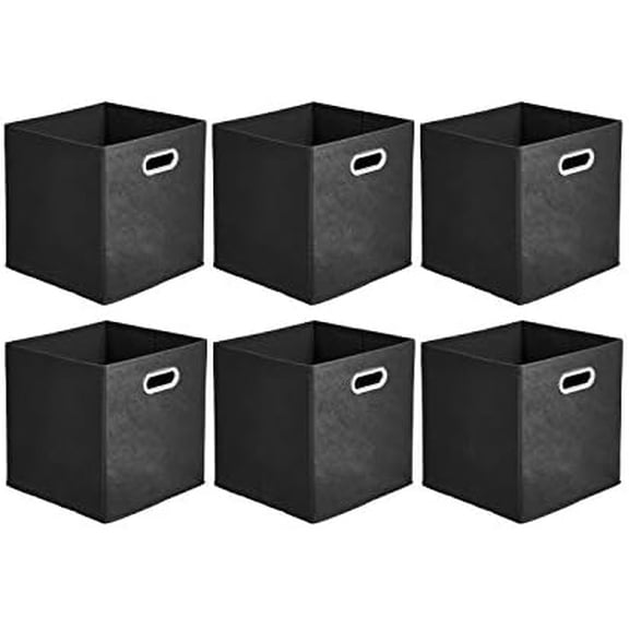 Collapsible Cube Storage Organizer Bins, 6-Pack, 10.5 x 10.5 x 11 inches, Black