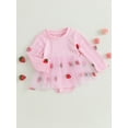 thumbnail image 3 of xiaxaixu Infant Girl Rompers Strawberry Print Mesh Patchwork Crew Neck Long Sleeve Jumpsuits Newborn Fall Clothes Baby Bodysuits, 3 of 8