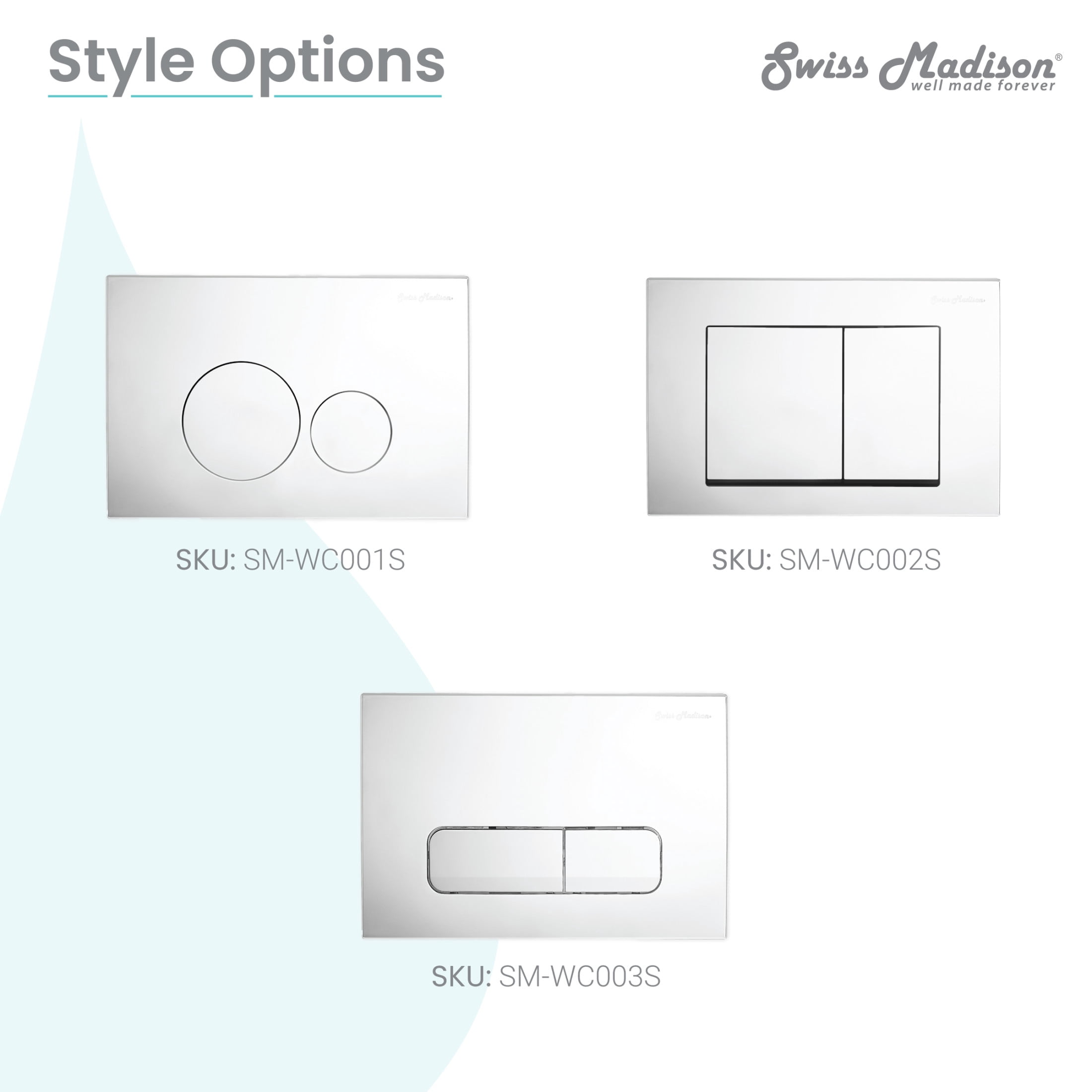 Wall Mount Dual Flush Actuator plate with Square Push Buttons in Polished Chrome