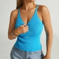 thumbnail image 5 of Miluxas V Neck Tank Top for Women Ribbed Long Tank Fitted Basic Cami Tops Sky Blue S(S), 5 of 7