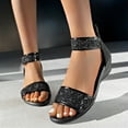 thumbnail image 4 of Women's Sequined Wedge Sandals Summer Casual Fashion Open Toe Back Zip Breathable Wedge Shoes Stylish Low Heel Sandals Dressy Outdoor Flat Sandals, 4 of 7