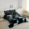 thumbnail image 3 of 3D Geometric Bedding Set King Abstract Aesthetic King Comforter Black and Greyish White Duvet Insert Glowing Futuristic Cube Quilt Comforter Neon Grid Bedding Comforters & Sets (Black Reversible), 3 of 6