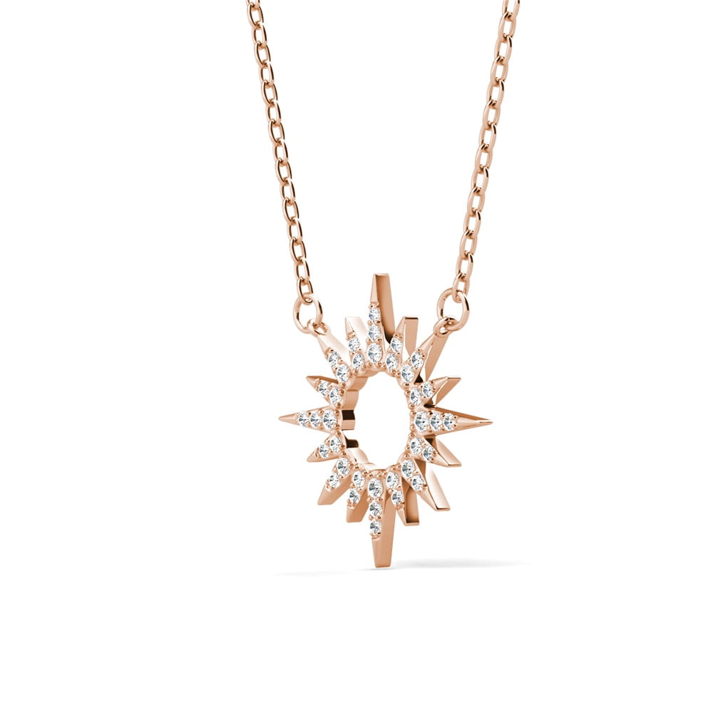 Cate & Chloe Evie 18k Rose Gold Plated Sun Pendant Necklace with Swarovski Crystals for Women