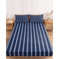 thumbnail image 2 of Twin Sze Fitted Sheet Set - Navy Blue Striped 2 Piece Bedding Sets 16" Deep Pocket Fitted Sheet with 1 Pillowcase, Navy Blue White Farmhouse Stripes Brushed Microfiber Hotel Luxury Bed Sheets, 2 of 9