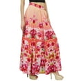 thumbnail image 2 of Bimba Women's Peach Floral Printed Cotton Elastic Waist Designer Skirt-S, 2 of 4