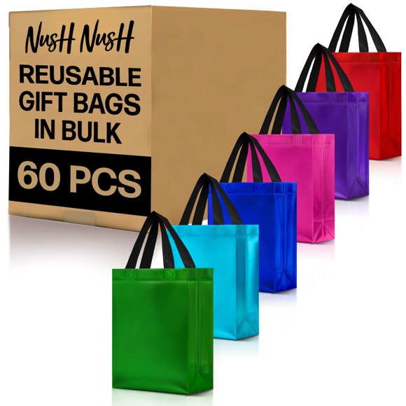 Juego de 60 bolsas de regalo Nush Nush, tamaño mediano, 20 x 10 x 25 cm, a granel