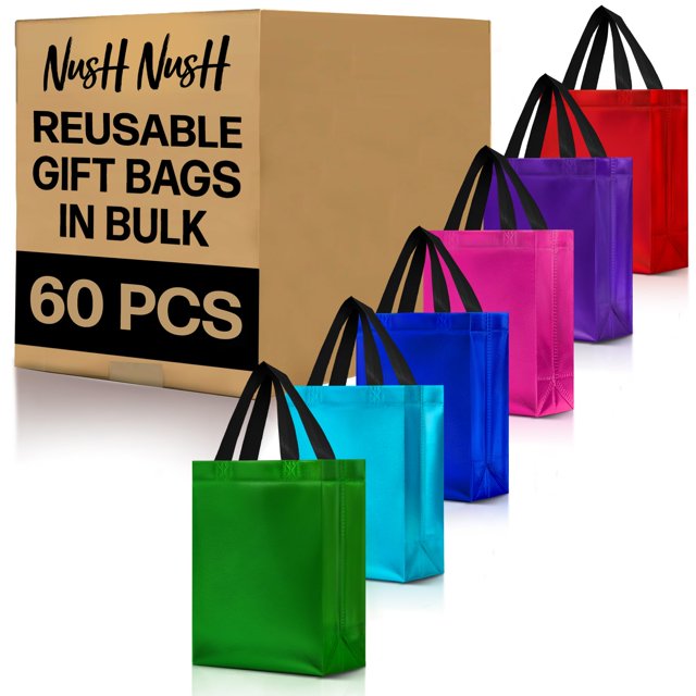 Juego de 60 bolsas de regalo Nush Nush, tamaño mediano, 20 x 10 x 25 cm, a granel