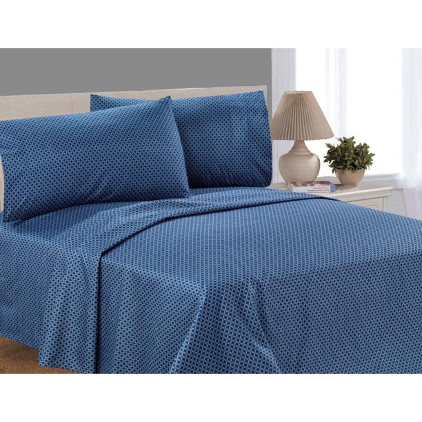 Mainstays Soft Wrinkle Resistant Microfiber Twin/Twin XL Navy Geo Sheet Set