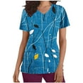 thumbnail image 3 of Jinhomg Scrub Shirt for Women Vintage Boho Floral Print Working Uniform Casual Loose Short Sleeve V-Neck Tunic Blouses Comfortable Workwear Blue XXL, 3 of 6