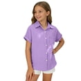 thumbnail image 3 of Aihuaihua Boys Button Down Linen Shirt Short Sleeve Tops for Girls Summer Beach Casual Collared Blouse Soft Tunic Tees with Pocket Purple 13-14 Years, 3 of 7
