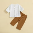 thumbnail image 2 of Otqutp Baby Casual Clothing Sets Kids Outfit Soft Cotton Warm Crewneck Mid Length Sleeve Stand Collar Solid Color Cotton Linen Suit for Boys Girls Elastic Pants 2PCS Fall Winter Clothes, 2 of 8