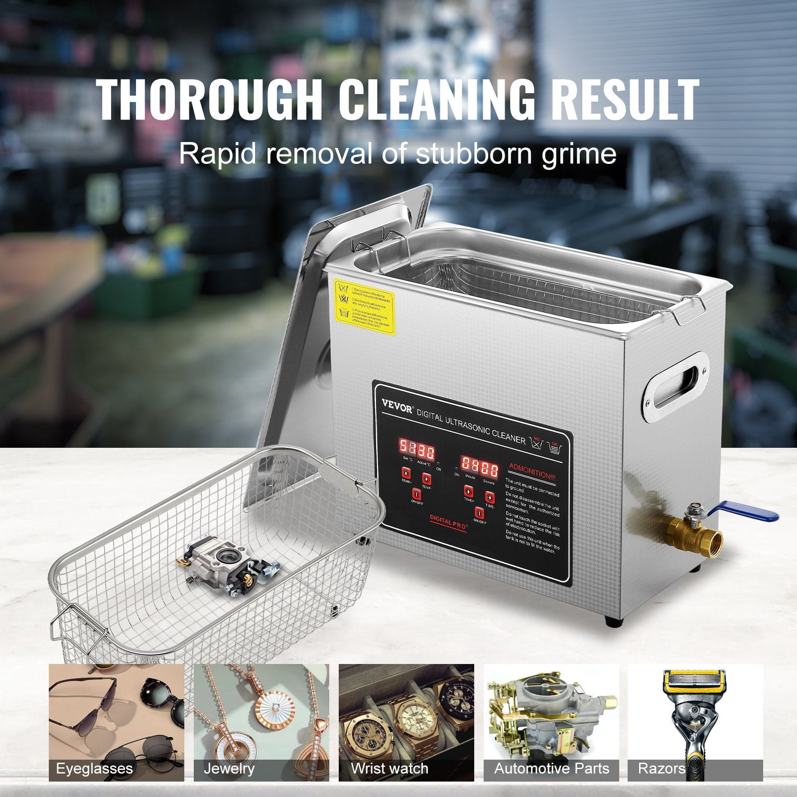 HCY Ultrasonic Cleaner with Digital Timer & Heater, Professional Ultra Sonic Jewelry Cleaner, Stainless Steel Heated Cleaning Machine for Glasses Watch Rings Small Parts Circuit Board (6L)