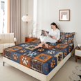 thumbnail image 3 of Homewish Dog Paw Print Bed Sheets,Patchwork Plaid Full Size Sheets,Brown Blue,4-Piece,1 Flat Sheet, 1 Fitted Sheet and 2 Pillowcases, 3 of 6