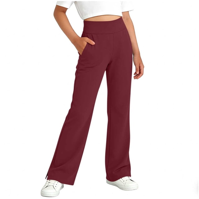 Pantalones de yoga de longitud completa para niños, de color sólido, con cintura elástica, con bolsillos y elásticos, de poliéster para adultos.