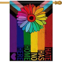 Progress Pride Rainbow Decorative House Flag, LGBTQ Gay Lesbian Transgender Bisexual Garden Yard Outside Pride Month Decorations, Sunflower Hate Has No Home Here Outdoor Large Home Decor 28x40