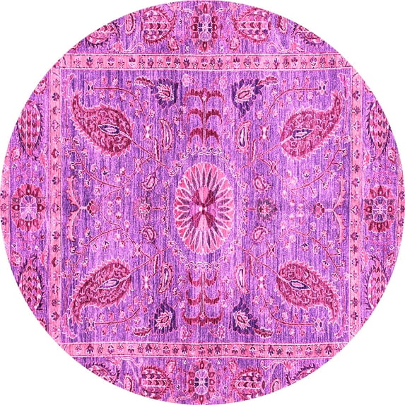 Ahgly Company Indoor Round Oriental Pink Traditional Area Rugs, 7' Round