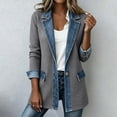 thumbnail image 2 of Hsovts Denim Patchwork Jackets for Women Collared Knit Patchwork Jacket Corduroy Long Sleeve Denim Cuffs Button Down Loose Casual Blazer Gray S, 2 of 10