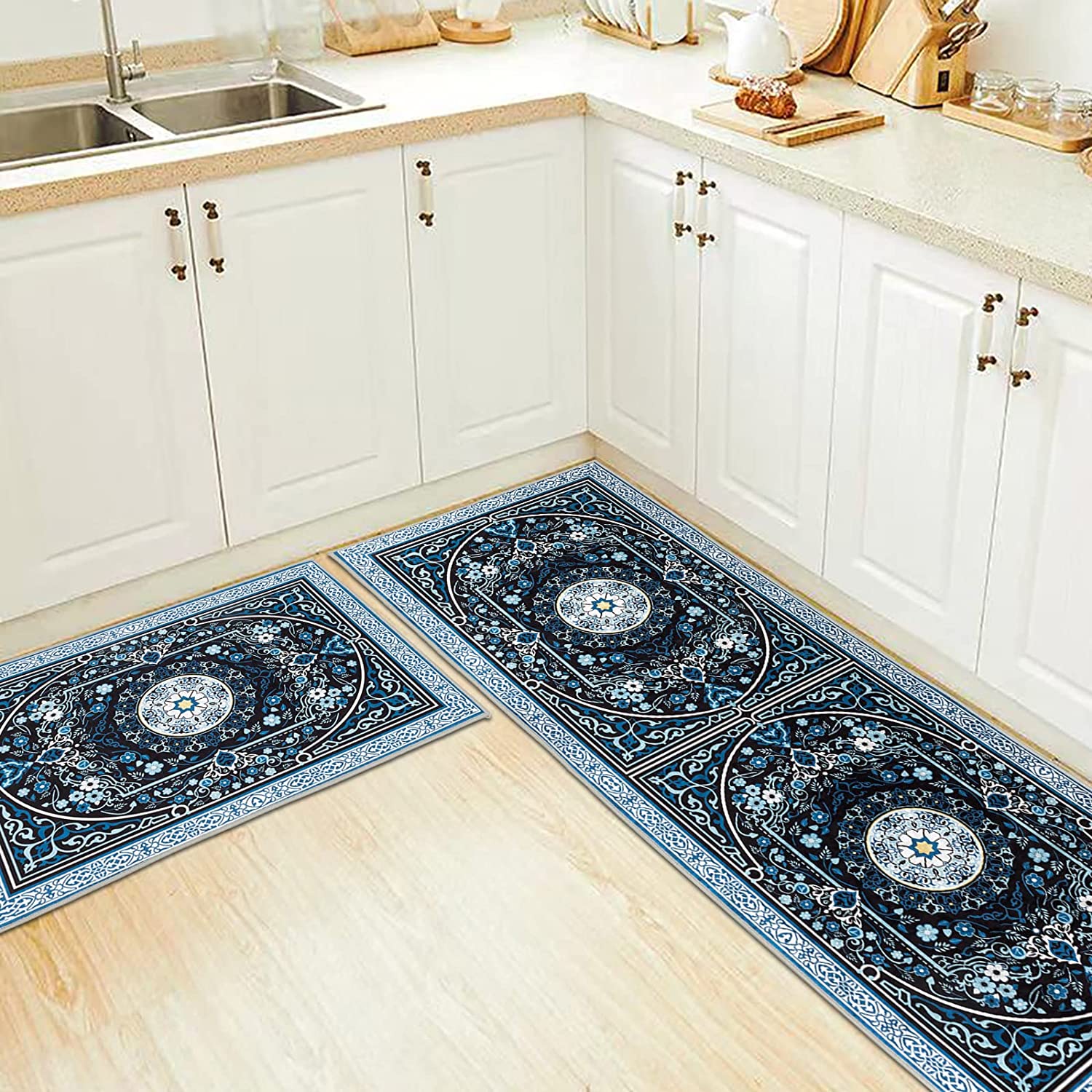 Red Kitchen Rugs Kitchen Mat Set of 2 Non-Slip Kitchen 47.3X17.3