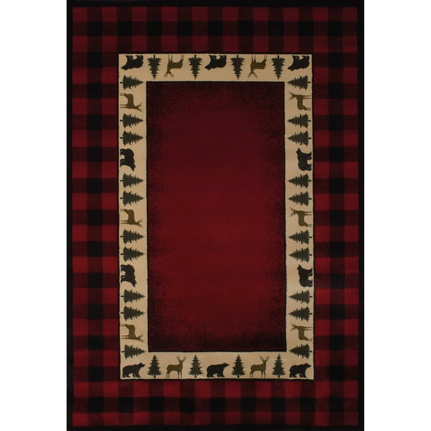 United Weavers Big Timber Buffalo Plaid Red Woven Polypropylene Area