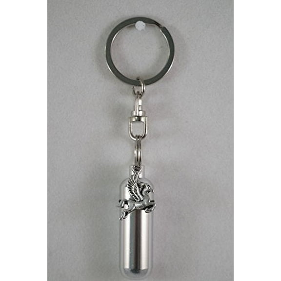Silver Pegasus/Flying Horse - Cremation Urn with Engraved Heart - on Swivel Stainless Steel Keychain