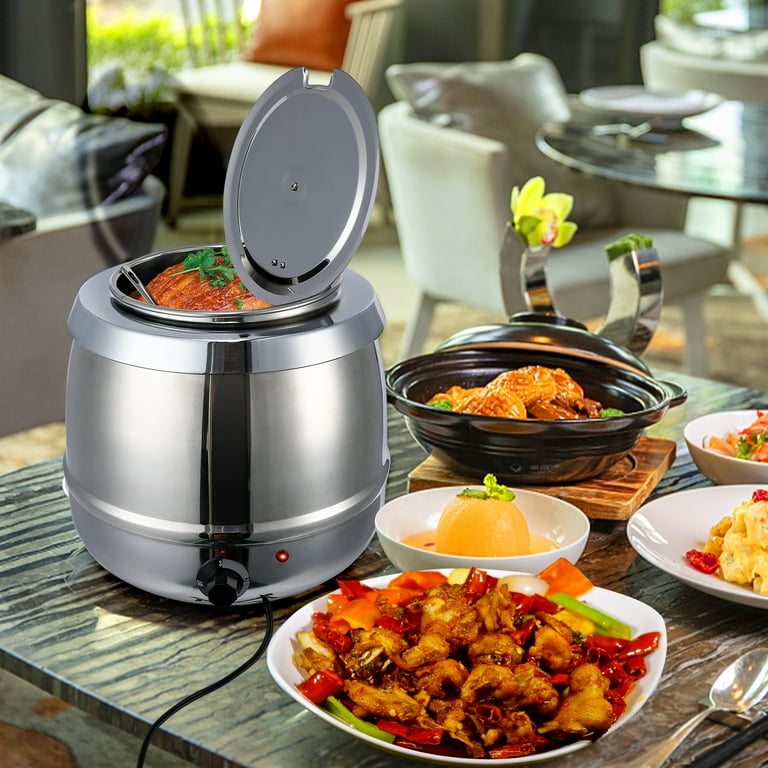 Commercial Soup Warmer 10.5QT Soup Kettle with Hinged Lid and Detachable Stainless Steel Insert Pot Suitable for Family Gatherings Parties