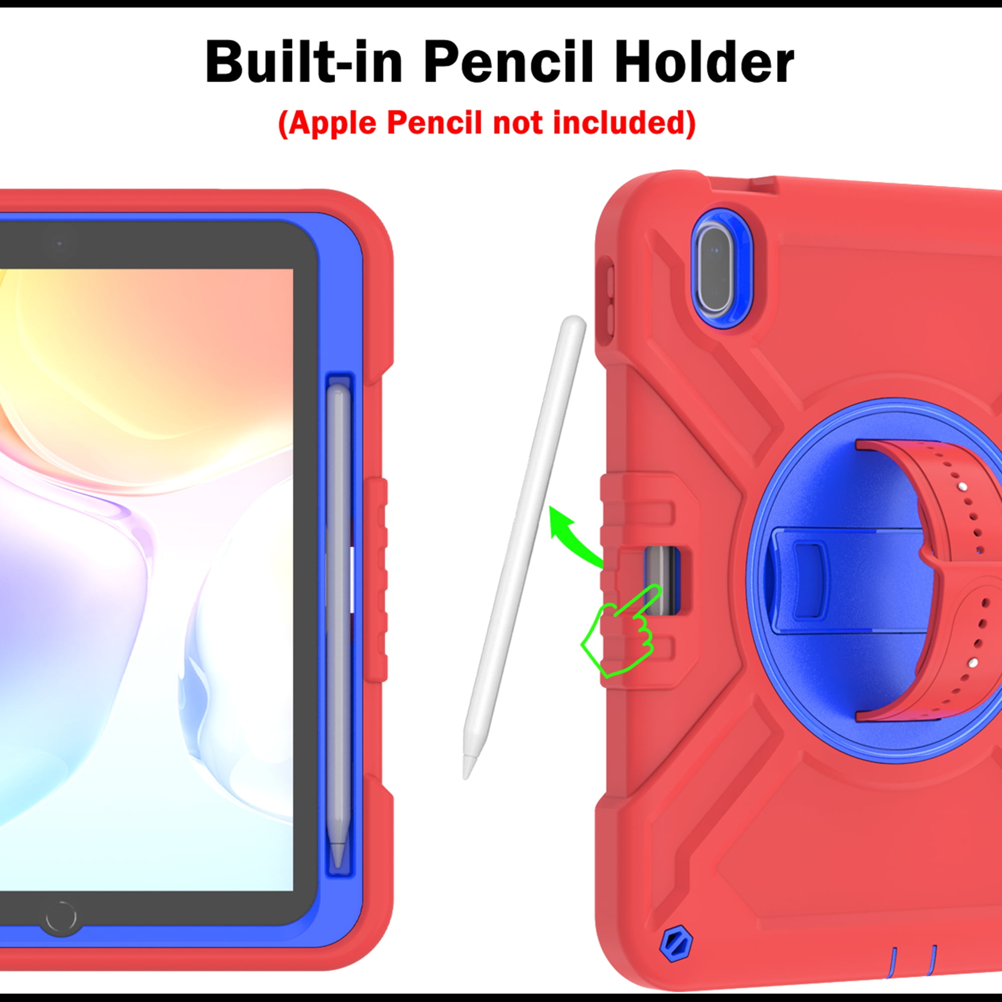 Dteck Kids Case for iPad 10th Generation Case 2022, Military Grade Shockproof Rugged Cover for iPad 10th Gen 10.9 Inch with 360° Swivel Stand - Handle - Shoulder Strap - Pencil Holder,Red Blue