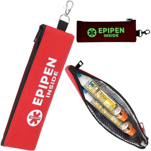 SUNMON EpiPen Carry Case for 2 Pens with Fluorescent Print, Travel Epipen Holder Bag, Outdoors Epipen Case for Walking or Running (1 Pack, Red)