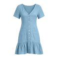 thumbnail image 5 of ClodeEU Women's V Neck Short Sleeve Mini Dress,Button Front Ruffle Hem Bodycon Dress Light Blue,Women's Plus XL, 5 of 8