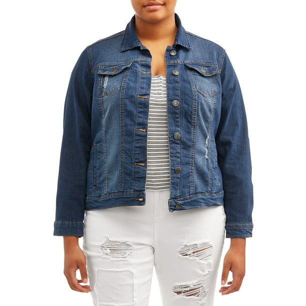 New Look Juniors' Plus Size Distressed Denim Jacket - Walmart.com