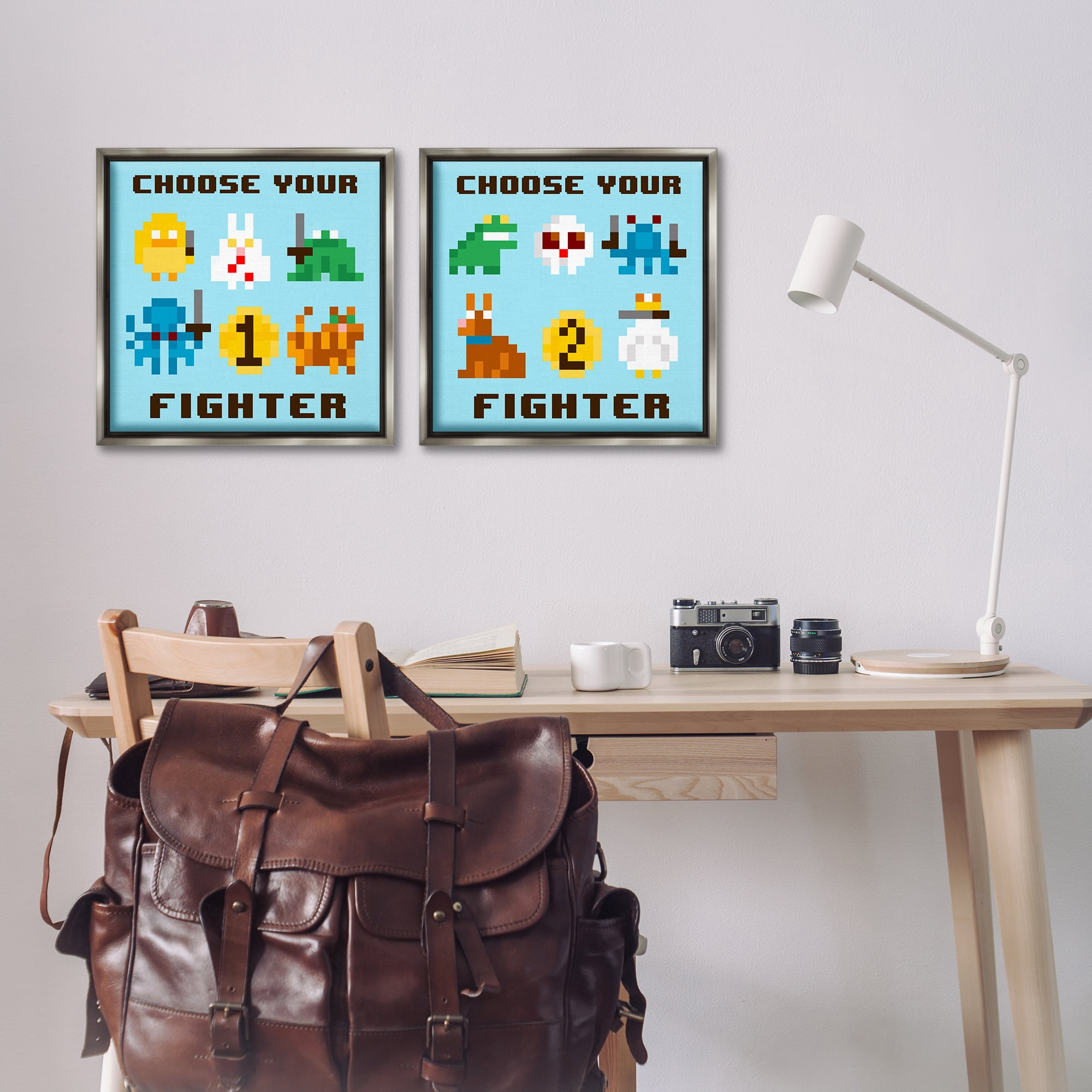 Stupell Industries Choose Your Fighter Game Entertainment Painting Gray Floater Framed Canvas Art Print Wall Art, 18 x 18, Set of 2